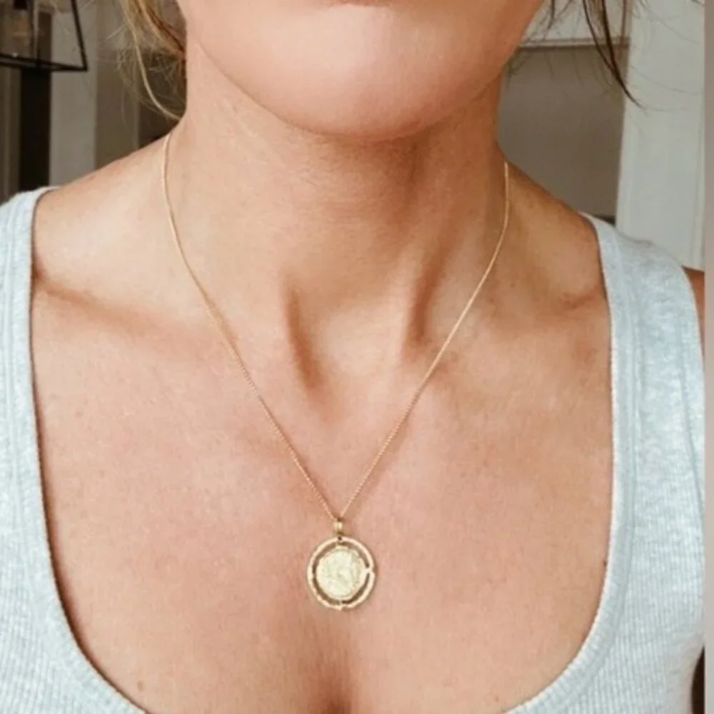 Waterproof Gold Sun Dial Necklace Layering Pendant for Summer Pretty Necklace